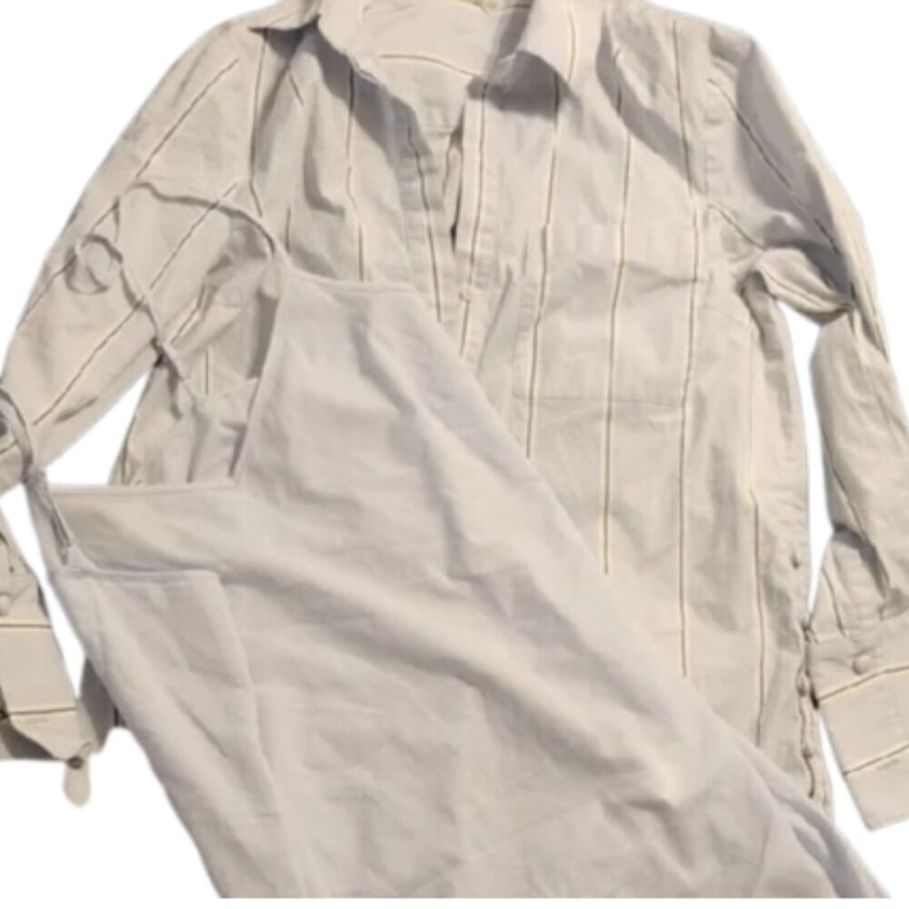 Club Monaco Women's Size 2 Light Blue and Gray Striped Casual Shirt and Tank Set